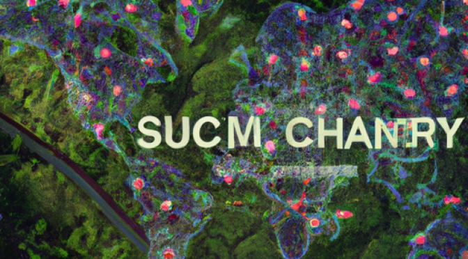 Supply chain map, farm to table journey, AI tracking, digital art, interconnected.