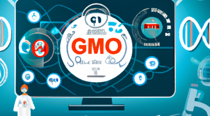 GMO medicine, AI-guided research, pharma labs, modern digital visualization.