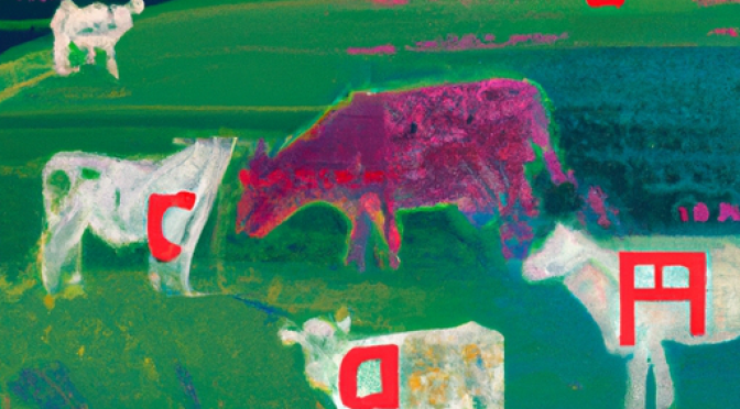 Livestock, health indicators, AI analysis, digital painting, pastoral.