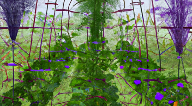 Multiple crop species, vertical farm harmony, AI-driven polyculture, surreal digital art.