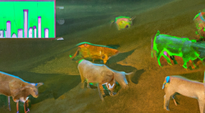 Livestock health metrics, AI-driven monitoring, farm setting, digital painting, immersive.