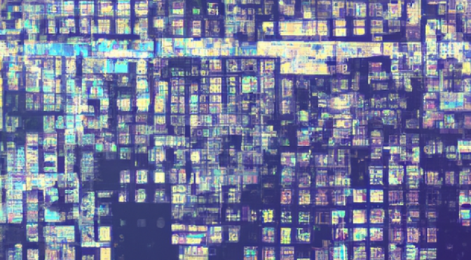 Urban landscape, crop suggestions, machine learning analysis, abstract digital visualization.
