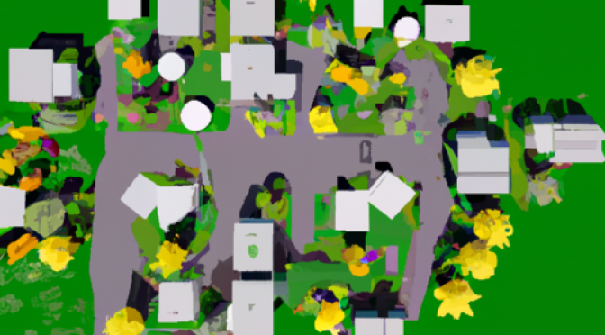Community garden designs, diverse urban users, ML insights, abstract digital visualization.