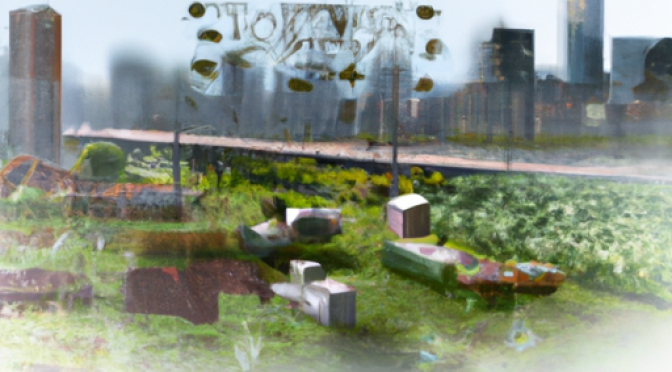Urban farm to table visuals, AI logistics, supply chain, immersive digital illustration.