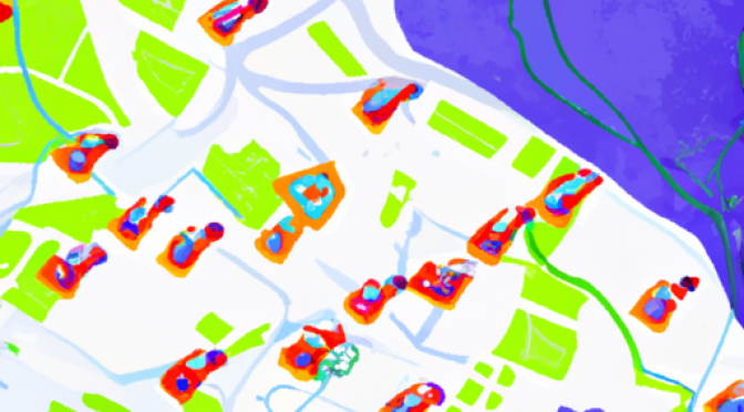 EV fleet, city map, ML route predictions, vibrant digital painting.